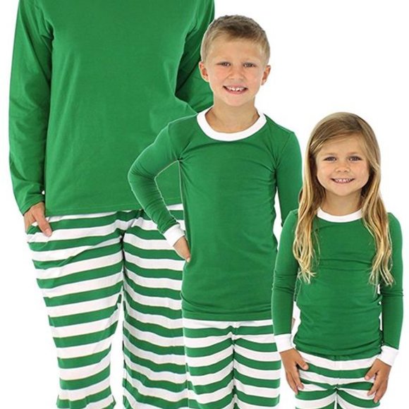 Matching Green White Striped Winter Christmas Family Pajamas PJs Men Women Kids - Picture 8 of 16